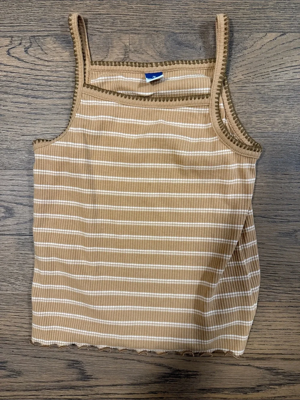 Old Navy girls Striped Ribbed Tank Top - Camel/White - size M